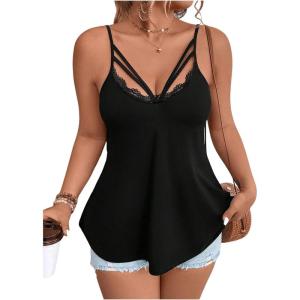 image:imageSOLY HUX Womens Plus Size Tops Sexy Lace Going Out Cami Tops Cut Out Spaghetti Strap Summer CamisoleSolid Black