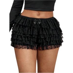 image:imageSOLY HUX Womens Plus Size Y2k Lace Ruffle Bloomers Mini Shorts Sweet Layered Party Pumpkin BottomsPure Black