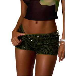 image:imageSOLY HUX Womens Shiny Sequin Mini Shorts Sparkly Skinny Booty Shorts Music Festival Rave Outfits ClubwearPlain Green