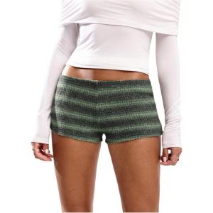 image:imageSOLY HUX Womens Striped Micro Shorts Y2k Knit Low Rise Booty Mini Shorts Color Block Stretchy LoungewearDark Green Stripe