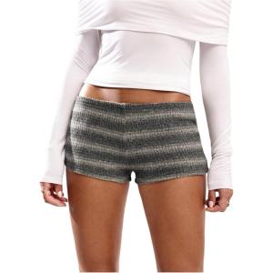 image:imageSOLY HUX Womens Striped Micro Shorts Y2k Knit Low Rise Booty Mini Shorts Color Block Stretchy LoungewearDark Grey Stripe