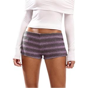 image:imageSOLY HUX Womens Striped Micro Shorts Y2k Knit Low Rise Booty Mini Shorts Color Block Stretchy LoungewearPurple Pink Stripe