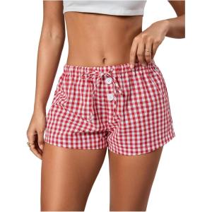 image:imageSOLY HUX Womens Striped Print Drawstring Waist Shorts Wide Leg Summer Beach Mini ShortsRed Gingham