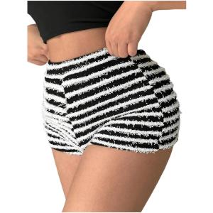 image:imageSOLY HUX Womens Striped Print High Waisted Fuzzy Skinny Mini Shorts Summer Going Out OutfitsBlack and White
