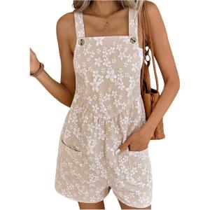 image:imageSOLY HUX Womens Summer Floral Jumpsuit Wide Leg Overall Shorts Boho Vacation Rompers with PocketKhaki Floral