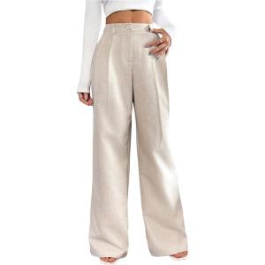 image:imageSOLY HUX Womens Wide Leg Dress Pants High Waisted Pleated Loose Work Office TrousersPure Apricot