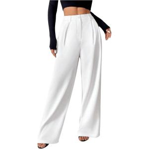 image:imageSOLY HUX Womens Wide Leg Dress Pants High Waisted Pleated Loose Work Office TrousersPure White