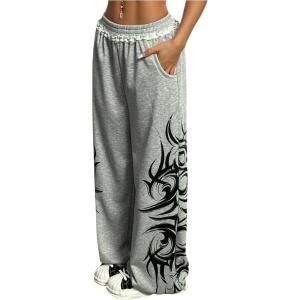 image:imageSOLY HUX Womens Y2k Baggy Sweatpants Wide Leg Graphic Grunge Goth 2000s Emo Pants Streetwear with PocketsLight Grey Graphic