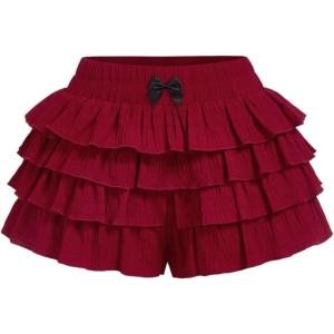 image:imageSOLY HUX Womens Y2k Leopard Ruffle Mini Shorts Cheetah Print Elastic Waist Bow Layered Bloomer ShortsPlain Burgundy
