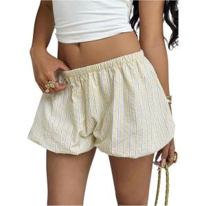 image:imageSOLY HUX Womens Y2k Striped Bubble Shorts Elastic Low Rise Puffy Balloon Summer Mini ShortsApricot Striped