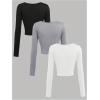 image:imageSOLY HUX Girls 3 Piece Long Sleeve T Shirts Square Neck Basic Slim Fitted Tees Crop TopsBlack Grey White