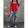 image:imageSOLY HUX Girls Long Sleeve T Shirt Square Neck Slim Fitted Tee Casual Fall TopsPure Red
