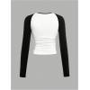 image:imageSOLY HUX Girls Long Sleeve T Shirt Star Graphic Y2k Tees Color Block Crewneck Ruched Slim Fitted TopsBlack and White Cherry