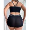 image:imageSOLY HUX Plus Size Lingerie for Women Matching Bra and Panty Sets for Curvy Women Bralette and Boyshorts PantiesBlack Letter