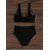 image:imageSOLY HUX Womens 2 Piece Bikini Set Ring Linked High Waisted Textured Bathing Suit SwimwearPlain Black