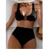 image:imageSOLY HUX Womens 2 Piece Bikini Set Ring Linked High Waisted Textured Bathing Suit SwimwearPlain Black