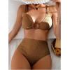 image:imageSOLY HUX Womens 2 Piece Bikini Set Ring Linked High Waisted Textured Bathing Suit SwimwearPlain Coffee Brown