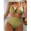image:imageSOLY HUX Womens 2 Piece Bikini Set Ring Linked High Waisted Textured Bathing Suit SwimwearPlain Green