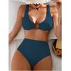 image:imageSOLY HUX Womens 2 Piece Bikini Set Ring Linked High Waisted Textured Bathing Suit SwimwearPlain Teal Blue