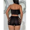 image:imageSOLY HUX Womens 2 Piece Lingerie Set Hollow Out Wireless Bandeau Bra and Boyshorts Set Plain Black Small