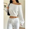 image:imageSOLY HUX Womens 2 Piece Outfits Off The Shoulder Crop Top and Flared Pants Set Sweatsuits Fall ClothesPlain White