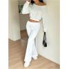 image:imageSOLY HUX Womens 2 Piece Outfits Off The Shoulder Crop Top and Flared Pants Set Sweatsuits Fall ClothesPlain White