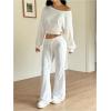 image:imageSOLY HUX Womens 2 Piece Outfits Off The Shoulder Crop Top and Flared Pants Set Sweatsuits Fall ClothesPlain White