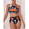image:imageSOLY HUX Womens 3 Piece Swimsuit Printed One Shoulder High Waisted Bikini Set Bathing Suit with Cover Up PantsBlack Printed