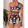 image:imageSOLY HUX Womens 3 Piece Swimsuit Printed One Shoulder High Waisted Bikini Set Bathing Suit with Cover Up PantsBlack Printed