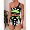 image:imageSOLY HUX Womens 3 Piece Swimsuit Printed One Shoulder High Waisted Bikini Set Bathing Suit with Cover Up PantsBlack and Green