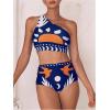 image:imageSOLY HUX Womens 3 Piece Swimsuit Printed One Shoulder High Waisted Bikini Set Bathing Suit with Cover Up PantsDark Blue