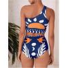 image:imageSOLY HUX Womens 3 Piece Swimsuit Printed One Shoulder High Waisted Bikini Set Bathing Suit with Cover Up PantsDark Blue