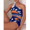 image:imageSOLY HUX Womens 3 Piece Swimsuit Printed One Shoulder High Waisted Bikini Set Bathing Suit with Cover Up PantsDark Blue