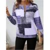 image:imageSOLY HUX Womens Color Block Printed Sweatshirt Half Zip Crew Neck Long Sleeve Casual Pullover TopsPurple Printed