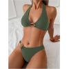 image:imageSOLY HUX Womens Halter Bikini Set V Neck Ring Linked Bathing Suit Summer Beach Two Piece SwimsuitPure Army Green