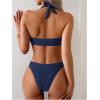 image:imageSOLY HUX Womens Halter Bikini Set V Neck Ring Linked Bathing Suit Summer Beach Two Piece SwimsuitPure Dark Blue