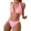 image:imageSOLY HUX Womens Halter Bikini Set V Neck Ring Linked Bathing Suit Summer Beach Two Piece SwimsuitPure Pink