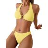 image:imageSOLY HUX Womens Halter Bikini Set V Neck Ring Linked Bathing Suit Summer Beach Two Piece SwimsuitPure Yellow