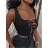 image:imageSOLY HUX Womens Lace Up Crop Tank Tops Sleeveless Scoop Neck Ribbed Slim Fit Going Out ShirtsPlain Black