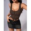 image:imageSOLY HUX Womens Lace Up Crop Tank Tops Sleeveless Scoop Neck Ribbed Slim Fit Going Out ShirtsPlain Brown