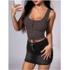 image:imageSOLY HUX Womens Lace Up Crop Tank Tops Sleeveless Scoop Neck Ribbed Slim Fit Going Out ShirtsPlain Grey