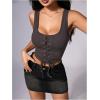image:imageSOLY HUX Womens Lace Up Crop Tank Tops Sleeveless Scoop Neck Ribbed Slim Fit Going Out ShirtsPlain Grey