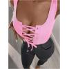 image:imageSOLY HUX Womens Lace Up Crop Tank Tops Sleeveless Scoop Neck Ribbed Slim Fit Going Out ShirtsPlain Pink