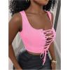 image:imageSOLY HUX Womens Lace Up Crop Tank Tops Sleeveless Scoop Neck Ribbed Slim Fit Going Out ShirtsPlain Pink