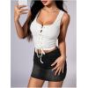 image:imageSOLY HUX Womens Lace Up Crop Tank Tops Sleeveless Scoop Neck Ribbed Slim Fit Going Out ShirtsPlain White