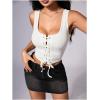 image:imageSOLY HUX Womens Lace Up Crop Tank Tops Sleeveless Scoop Neck Ribbed Slim Fit Going Out ShirtsPlain White