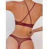 image:imageSOLY HUX Womens Mesh Solid Sheer See Through Lingerie Set Sexy Lace Bra and Panty 2 PiecePure Burgundy