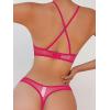 image:imageSOLY HUX Womens Mesh Solid Sheer See Through Lingerie Set Sexy Lace Bra and Panty 2 PiecePure Hot Pink