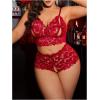 image:imageSOLY HUX Womens Plus Size Lace Lingerie Set Cut Out Wireless Bra and Boyshorts Underwear SetsPure Burgundy