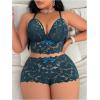 image:imageSOLY HUX Womens Plus Size Lace Lingerie Set Sheer Wireless Bra and Boyshorts Underwear SetsPure Teal Blue